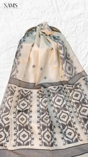 Off White Tussar Kolka Saree