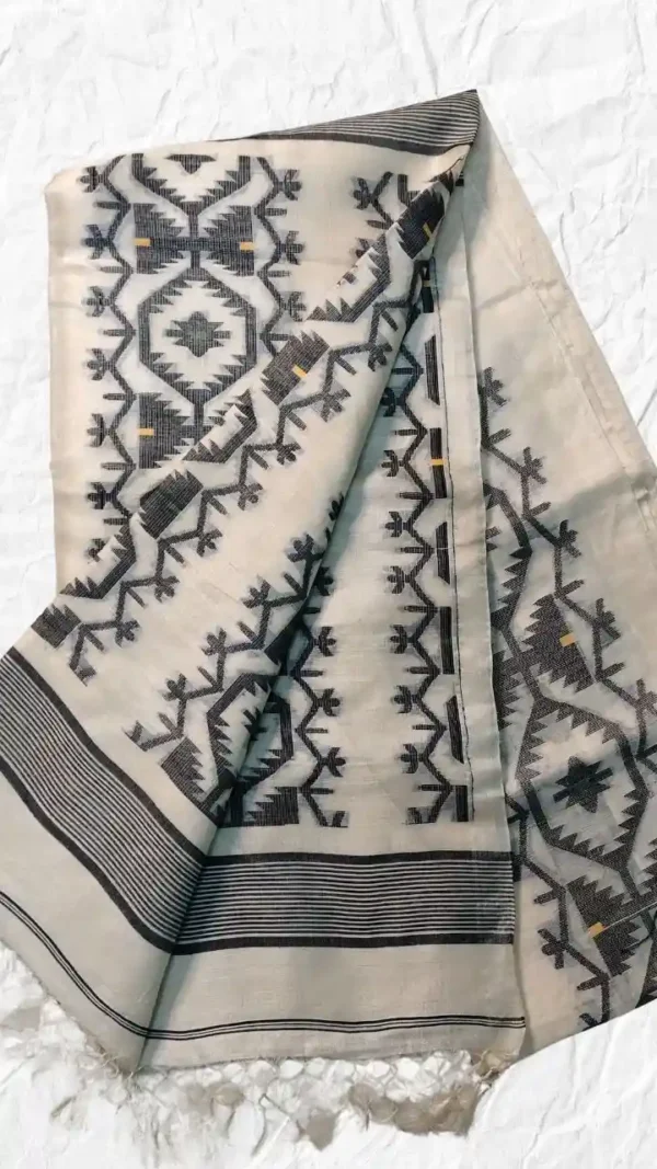 Off White Tussar Kolka Saree