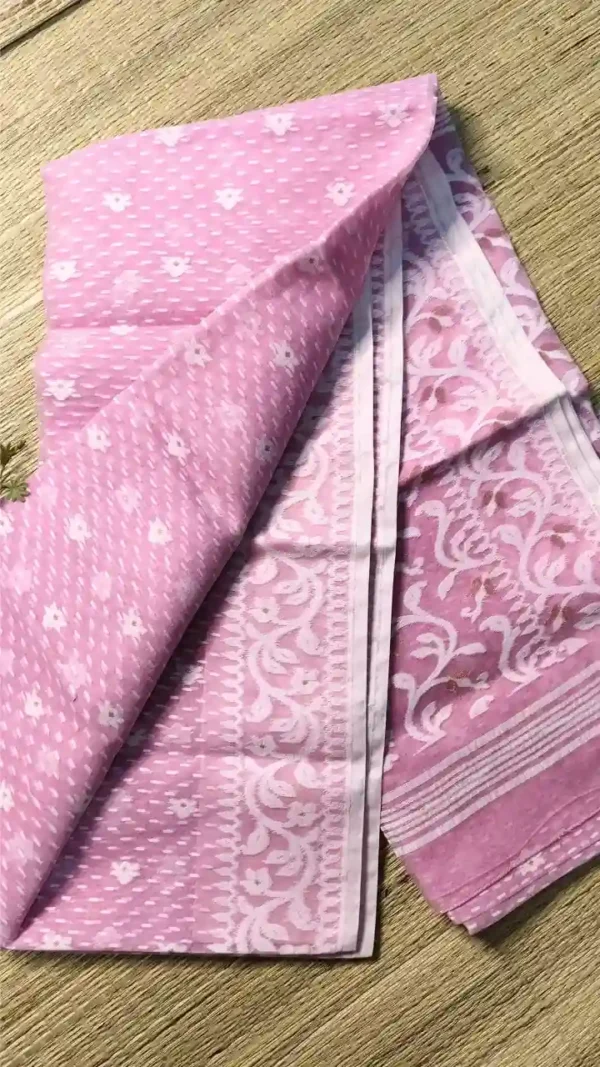 Baby Pink Cotton Jamdani Saree,pink