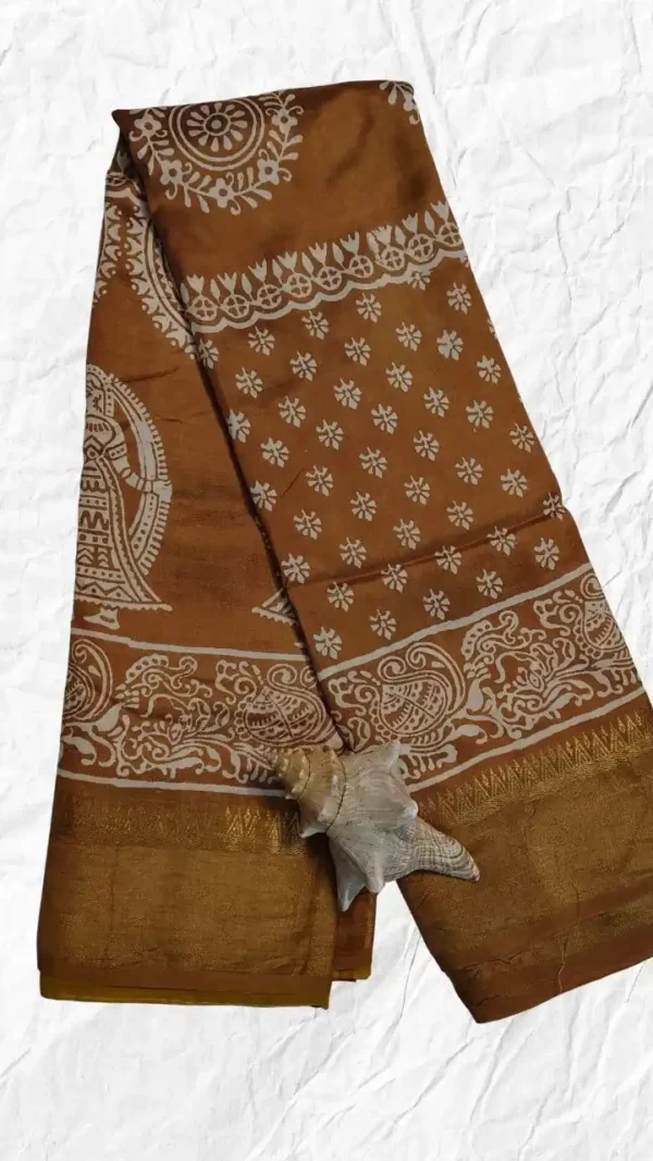 Rust Katan Silk Block Print Saree