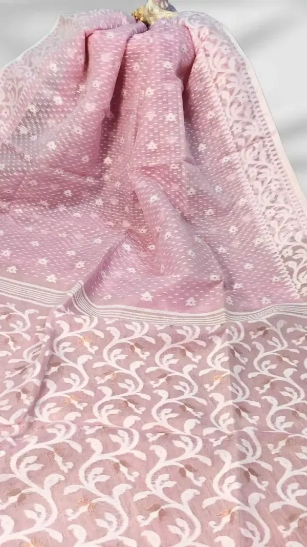 Baby Pink Cotton Jamdani Saree,pink