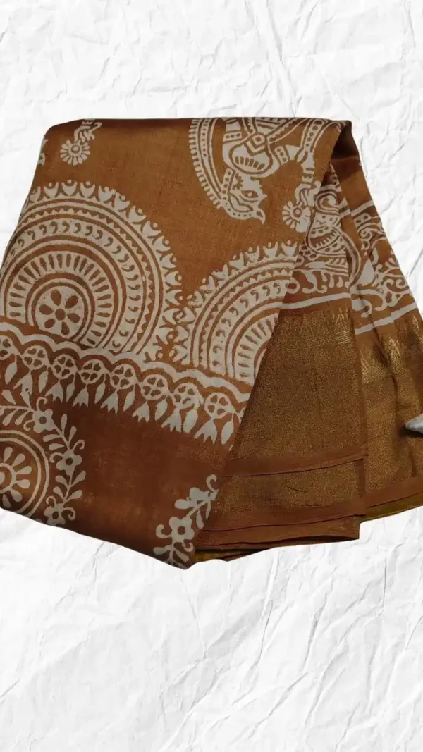 Rust Katan Silk Block Print Saree