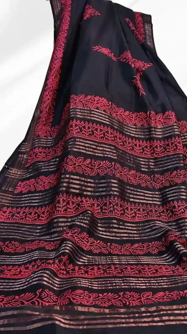 Black Katan Silk Block Print Saree