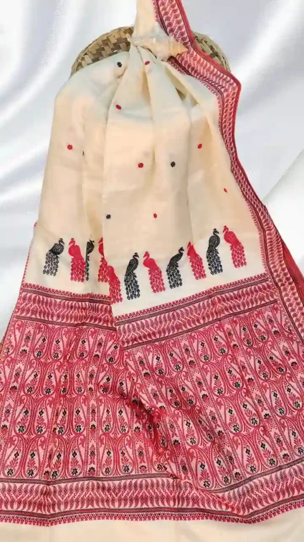 Off White Tussar Jamdani Saree