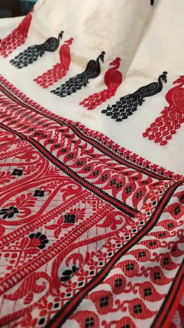 Off White Tussar Jamdani Saree