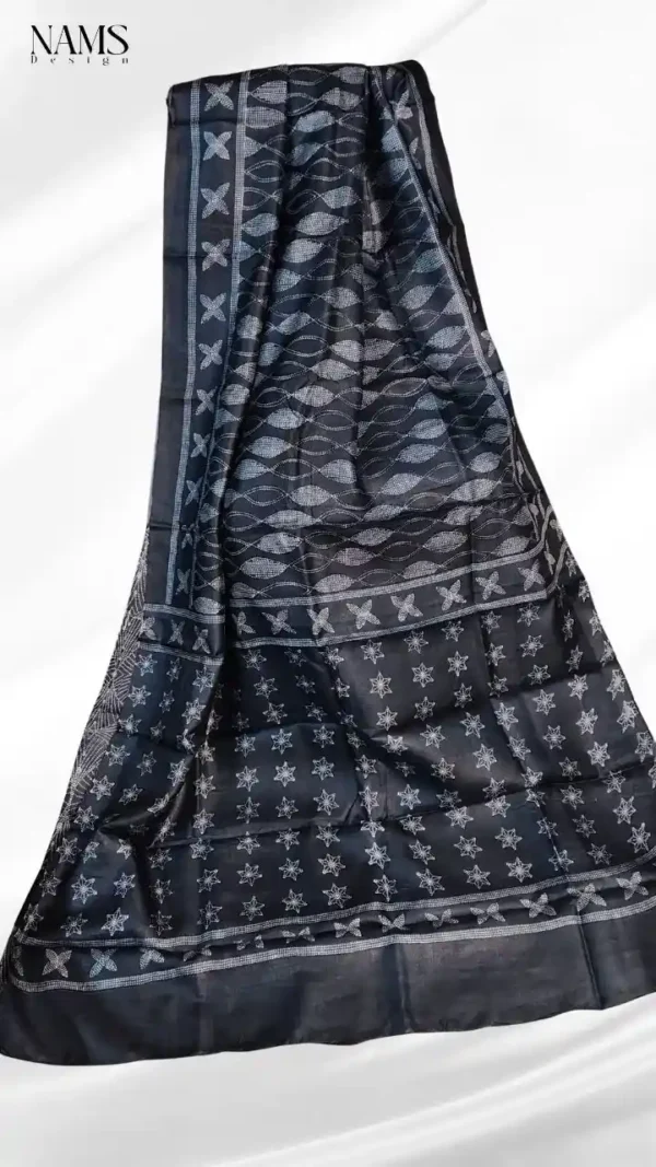 Black Tussar Needle Print Saree