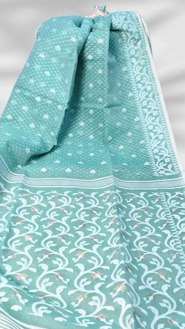 Radiant Cyan Cotton Jamdani Saree,saree