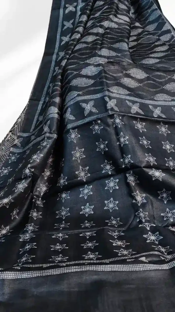 Black Tussar Needle Print Saree