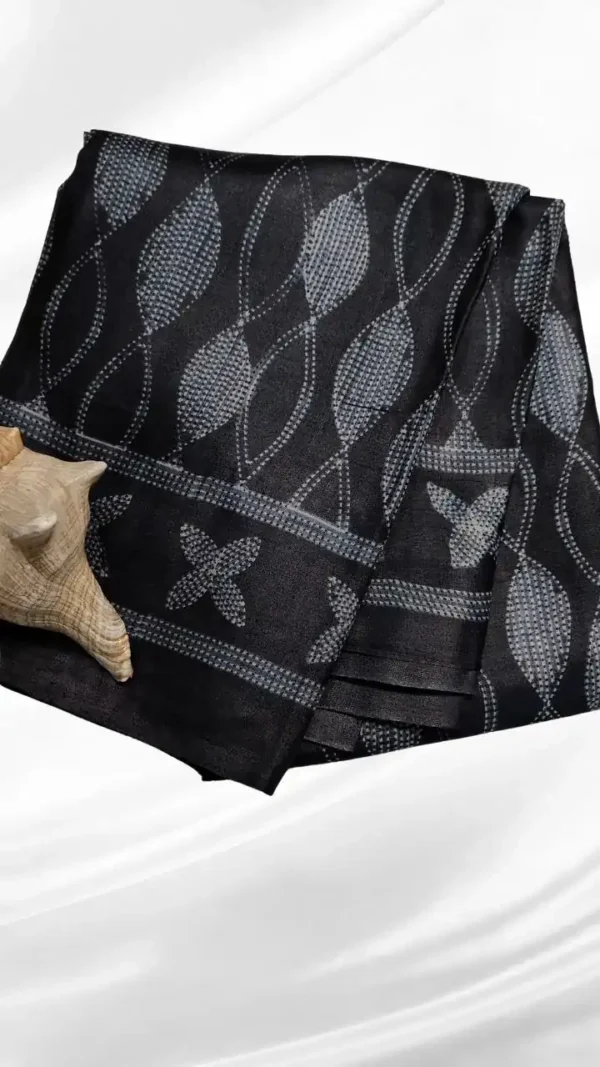 Black Tussar Needle Print Saree