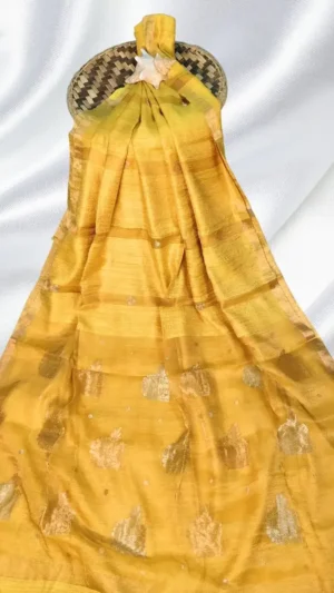 Yellow Matka Zari Saree