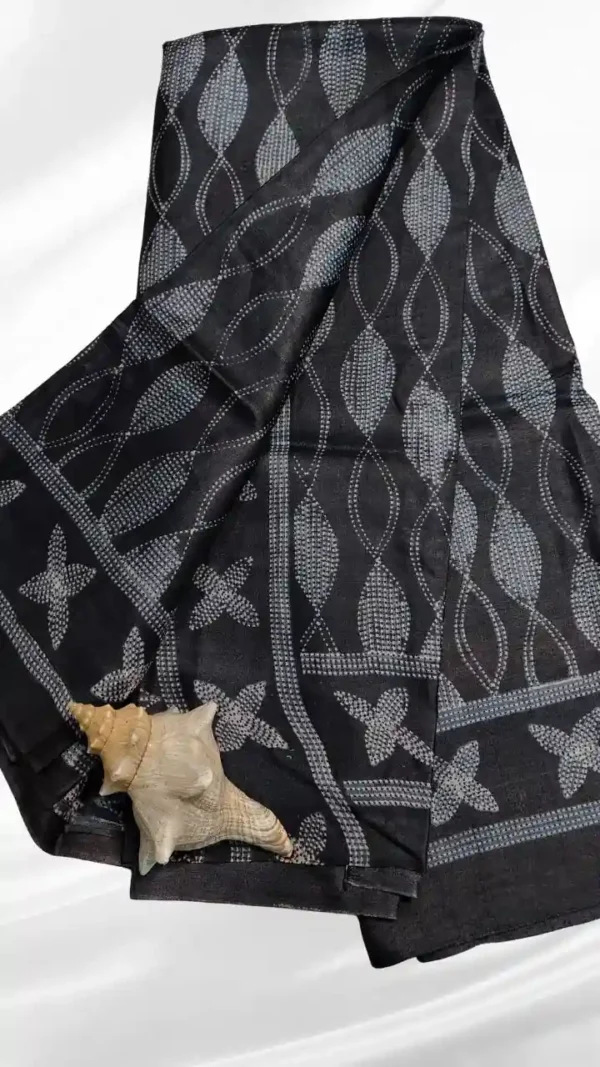 Black Tussar Needle Print Saree