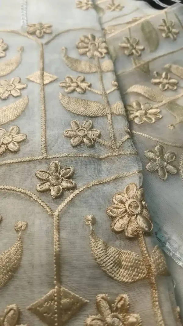 White Resom Peach Embroidery Saree