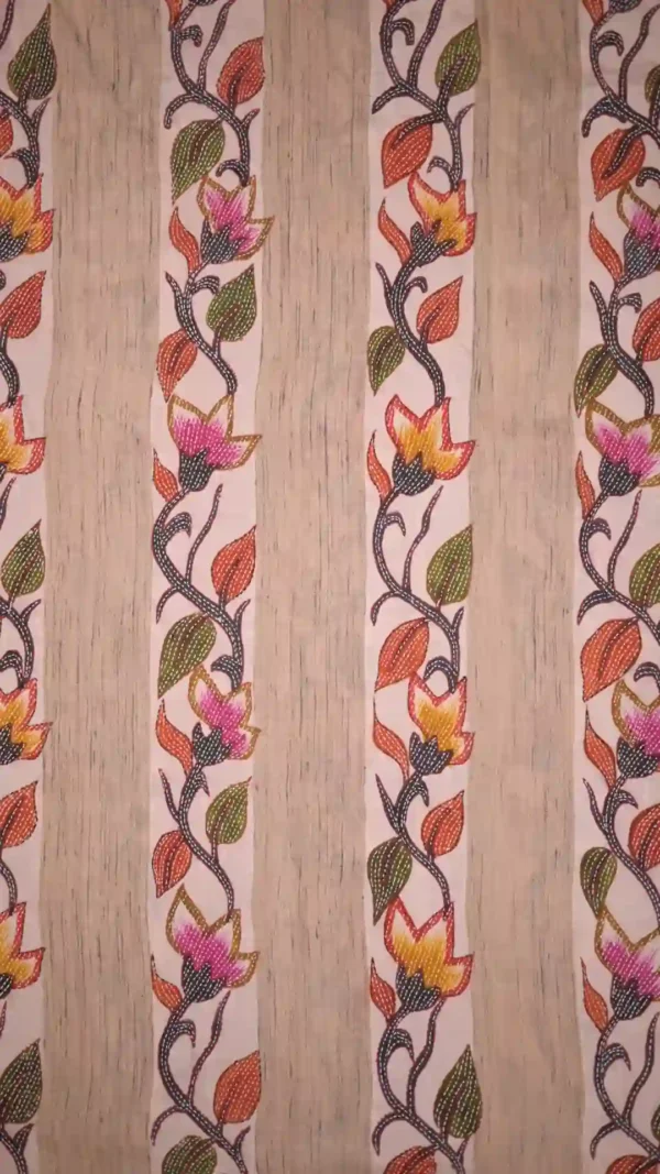 Off white color with floral stripe stitch work Pure Bangalore silk saree