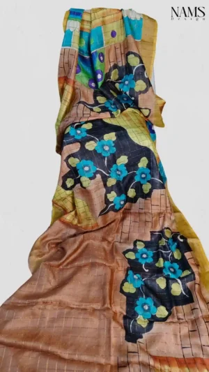 Deep Harmony Handpainted Peach Tussar silk saree
