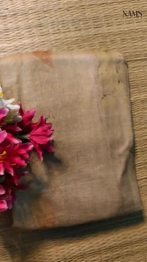 Exquisite Beige Tussar Eco Printed Saree | Nams Design