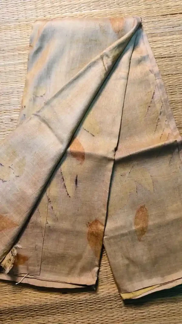 Biscuit color eco printed Tussar silk saree Saree