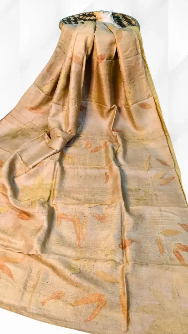 Biscuit color eco printed Tussar silk saree Saree