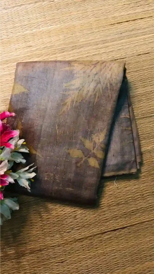 Exquisite Slate Tussar Eco Printed Saree | Elegant Handloom