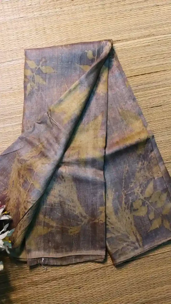 Slate color eco printed Tussar silk saree Saree