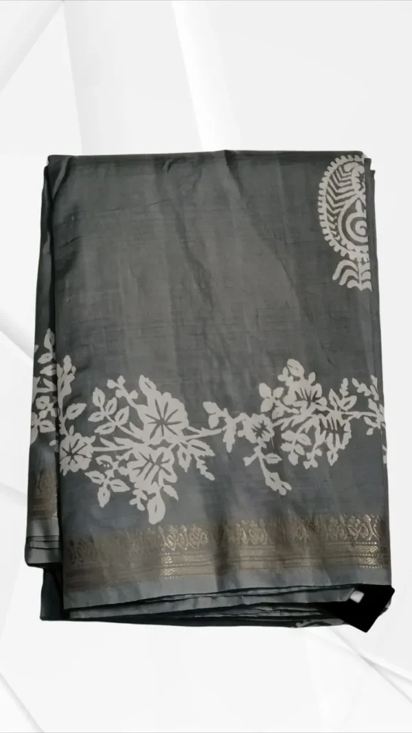 Grey Katan Silk Zari Saree