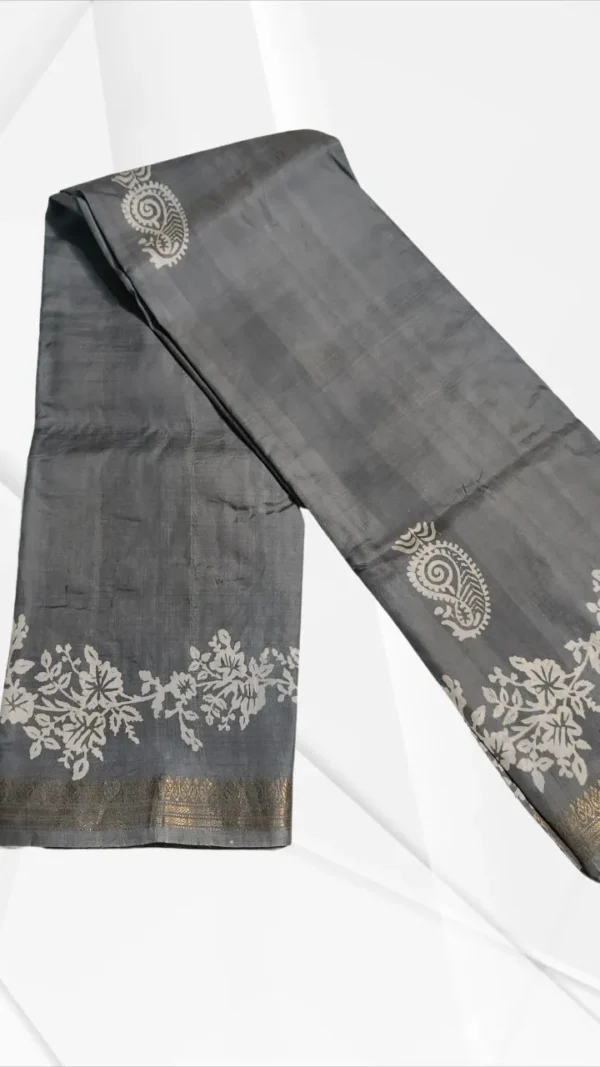 Grey Katan Silk Zari Saree