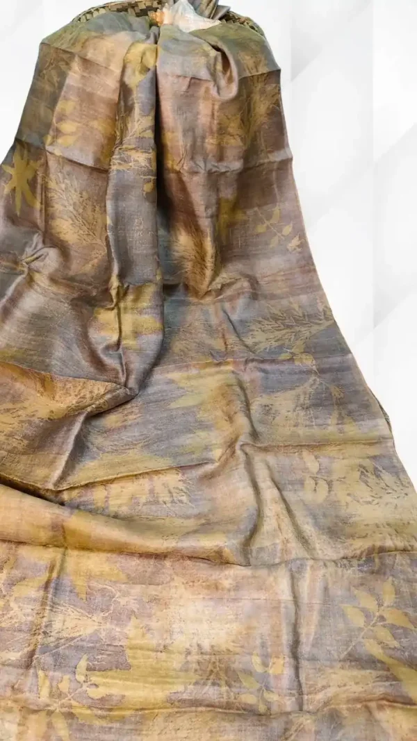 Slate color eco printed Tussar silk saree Saree