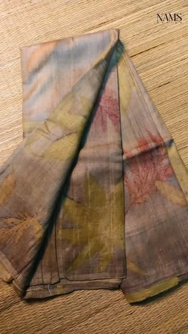 Ass color eco printed Tussar silk saree Saree