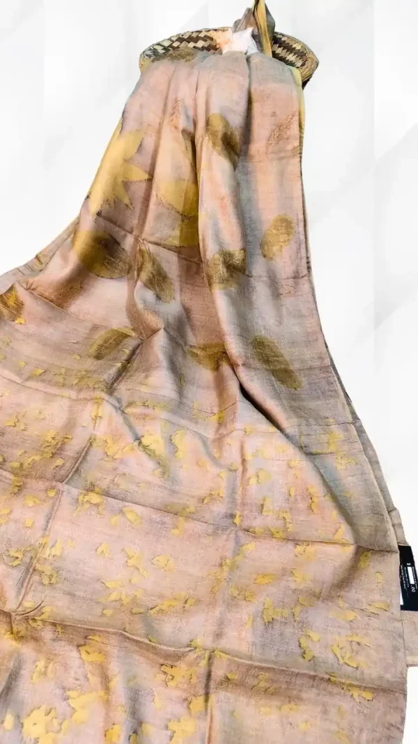 Ass color eco printed Tussar silk saree Saree