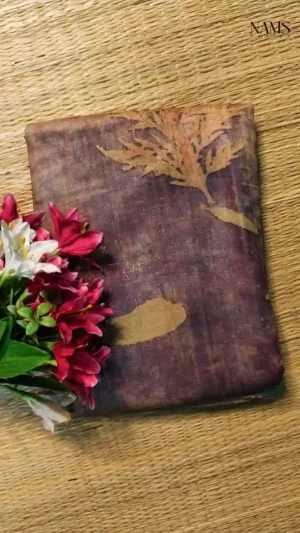 Exquisite Brown Tussar Eco Printed Saree – Timeless Elegance