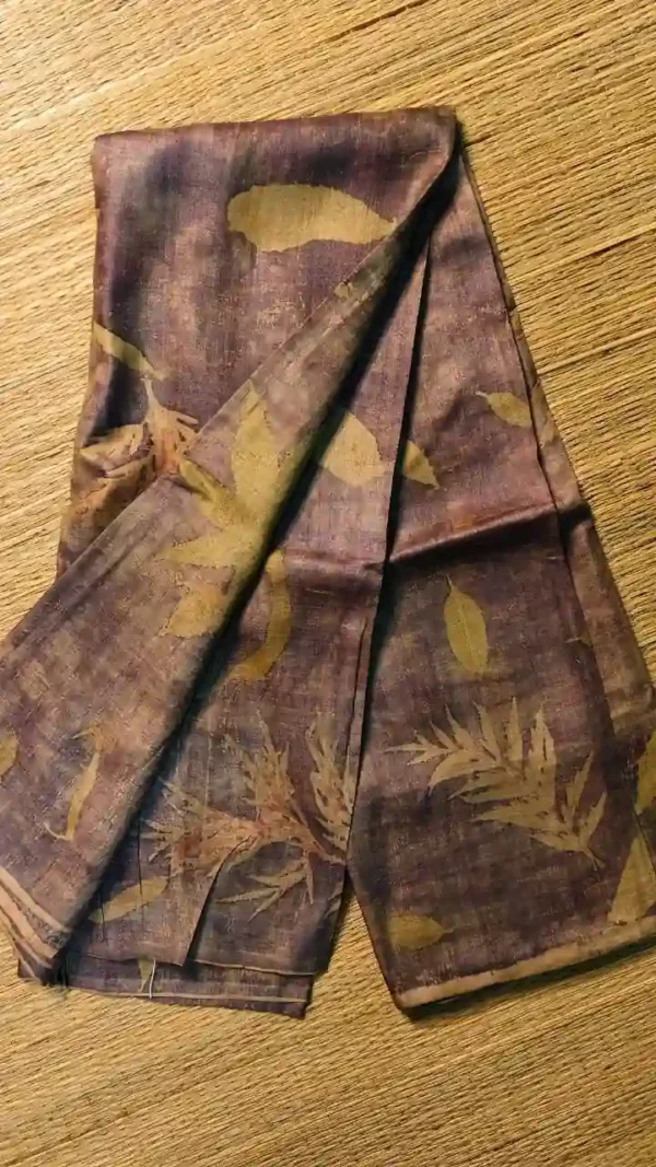 Brown color eco printed Tussar silk saree Saree