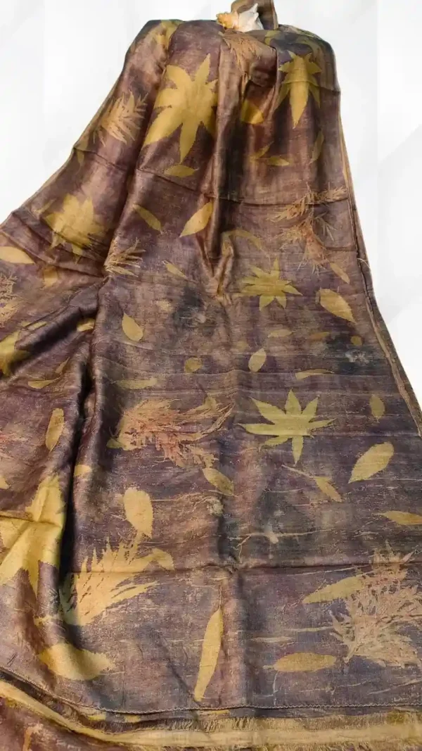 Brown color eco printed Tussar silk saree Saree