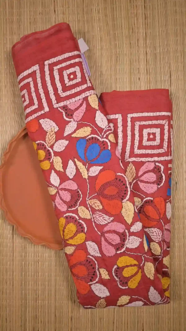 Grey Tussar Kantha Saree