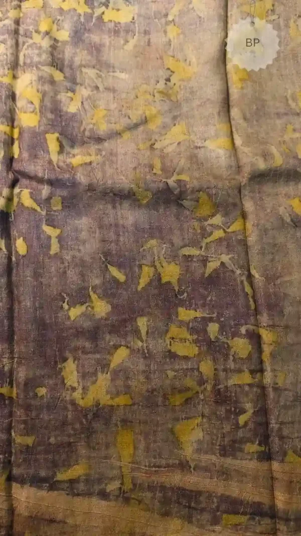 Brown color eco printed Tussar silk saree Saree