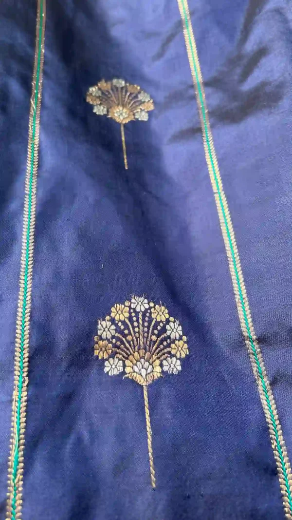 Navy blue color with green border Katan silk saree