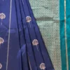 Navy blue color with green border Katan silk saree