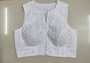 White chikankari on Georgette sleeve less Saree blouse - 28