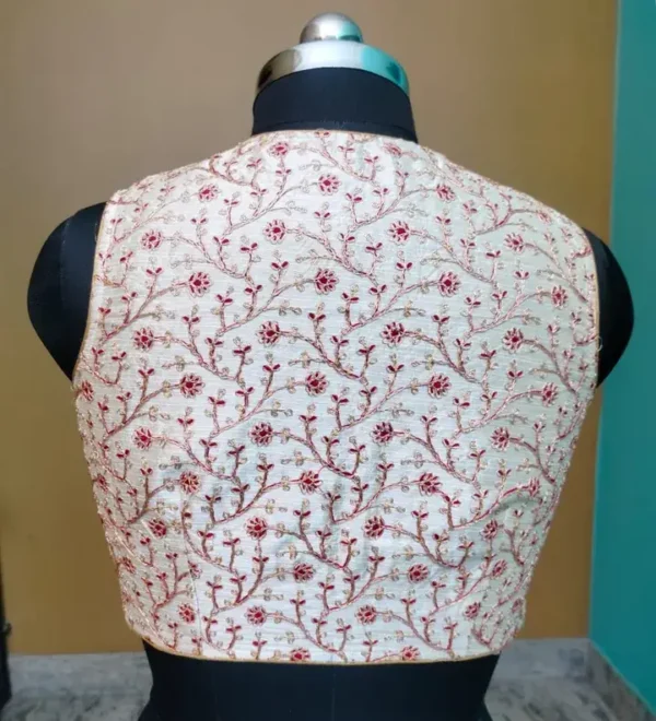 Off White Embroidary on Art Silk sleeve less Saree blouse -32