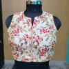 Off White Embroidary on Art Silk sleeve less Saree blouse -32