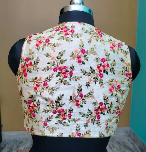 Off White Embroidary on Art Silk sleeve less Saree blouse -32