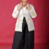 Ivory Elegance Short Silk Jacket with Floral Embroidery