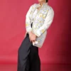 Ivory Elegance Short Silk Jacket with Floral Embroidery