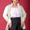 Ivory Elegance Short Silk Jacket with Floral Embroidery