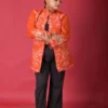 Maroon Charm Short Silk Jacket with Floral Embroidery