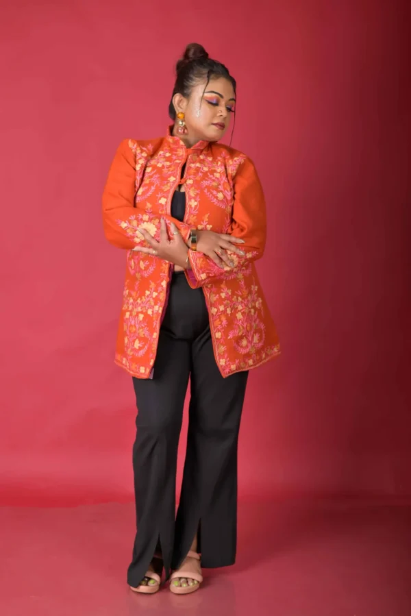 Maroon Charm Short Silk Jacket with Floral Embroidery