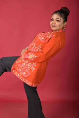 Maroon Charm Short Silk Jacket with Floral Embroidery
