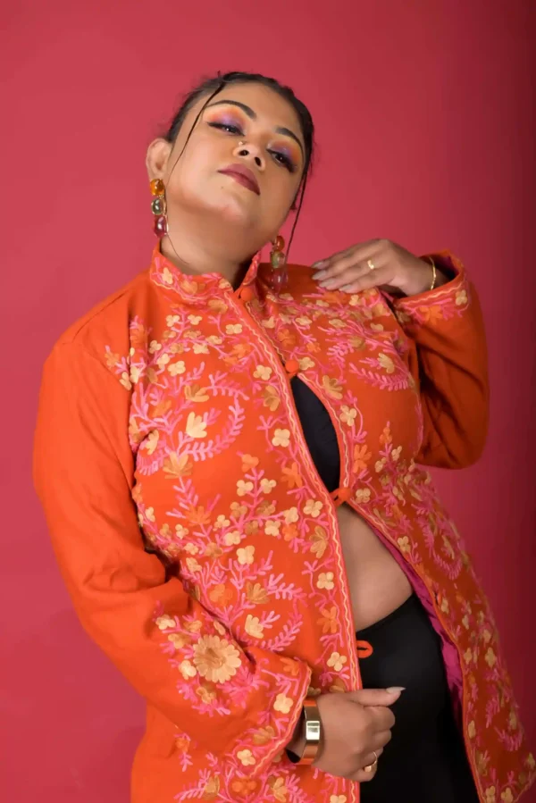 Maroon Charm Short Silk Jacket with Floral Embroidery