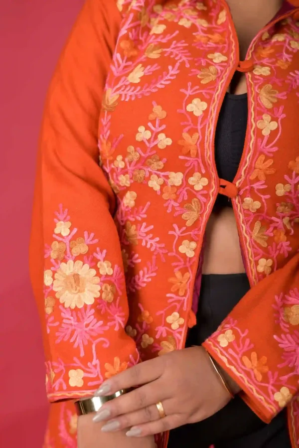 Maroon Charm Short Silk Jacket with Floral Embroidery