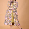 Golden Harmony Long Silk Jacket with Floral Embroidery