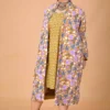 Golden Harmony Long Silk Jacket with Floral Embroidery