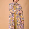 Golden Harmony Long Silk Jacket with Floral Embroidery